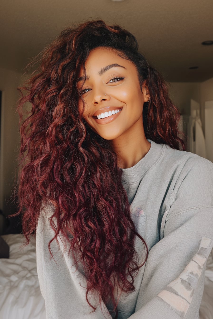 Mid-Back Dark Brown Curls With Warm Highlights, Layers Mid-Back Dark Brown Curls With Warm Highlights, Layers — Classy Long Curly Hair