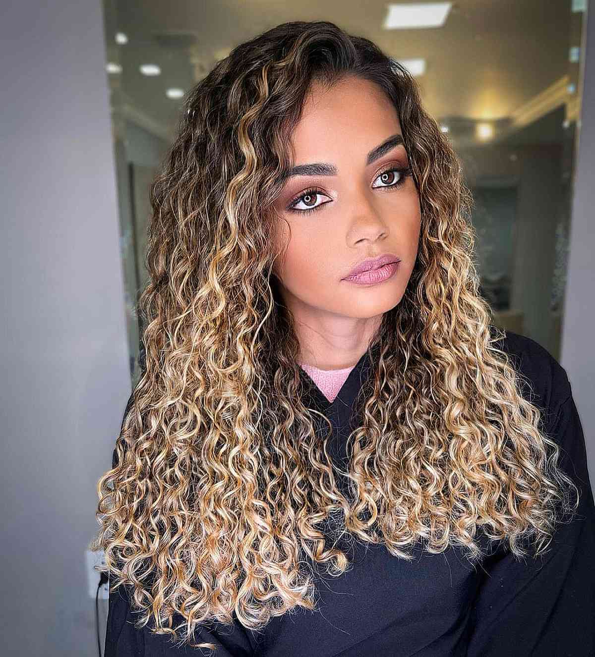 Shoulder Length Dark Brown With Blonde Balayage Shoulder Length Dark Brown With Blonde Balayage — Classy Long Curly Hair
