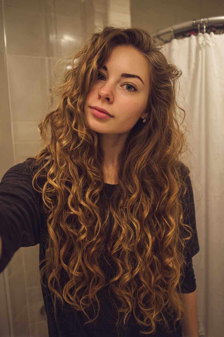 Honey Blonde Mid-Back Curls With Air-Dried With Volume And Texture Honey Blonde Mid-Back Curls With Air-Dried With Volume And Texture — Classy Long Curly Hair