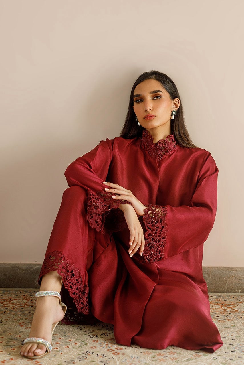 Deep Maroon Silk Gown with Flutter Sleeves Deep Maroon Silk Gown with Flutter Sleeves — Classy Maroon Outfits