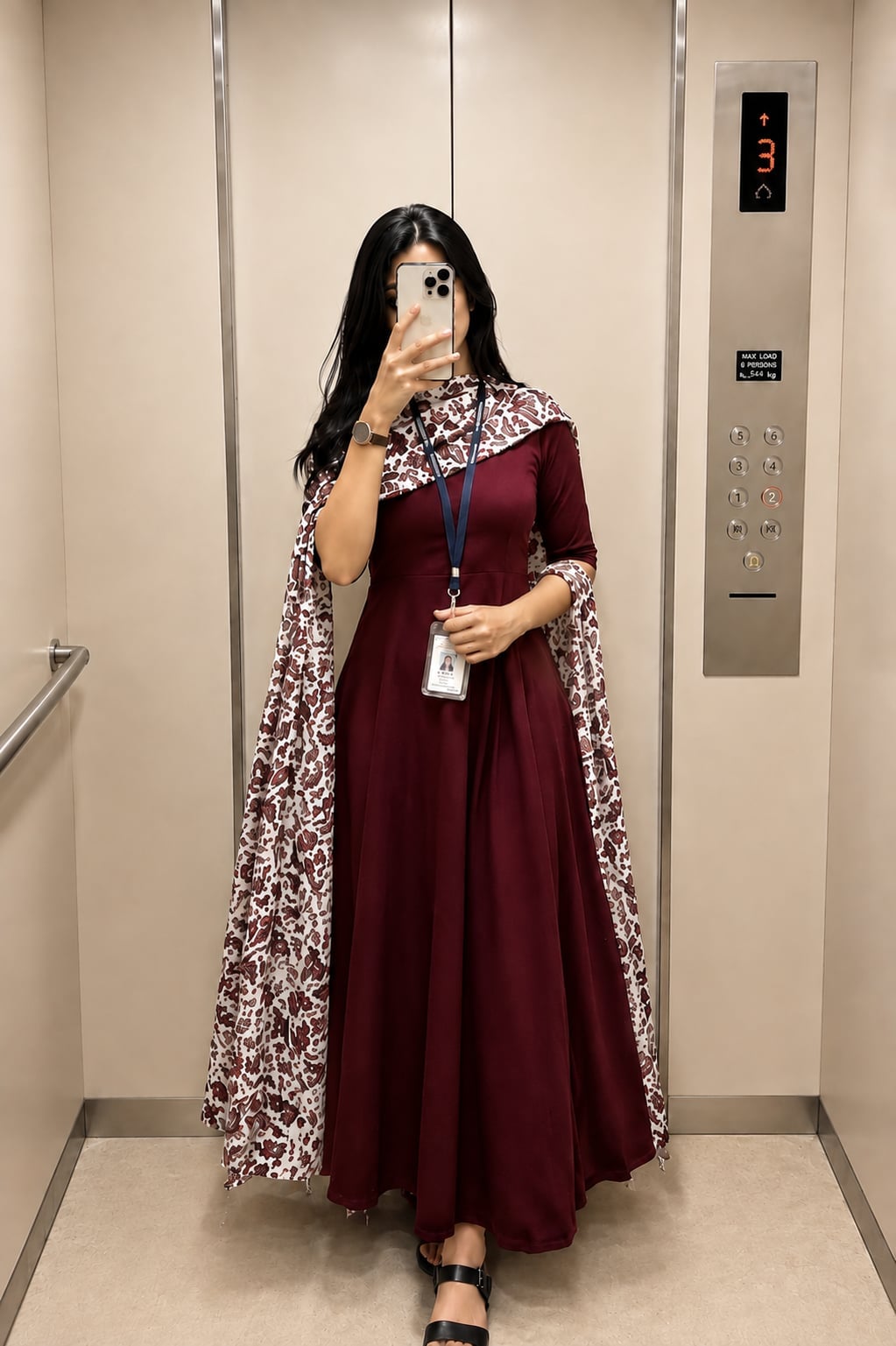 Maroon Maxi Dress with Printed Dupatta Drape Maroon Maxi Dress with Printed Dupatta Drape — Classy Maroon Outfits
