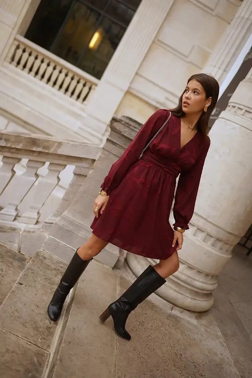 Burgundy Floral Print Fit-And-Flare Dress Burgundy Floral Print Fit-And-Flare Dress — Classy Maroon Outfits