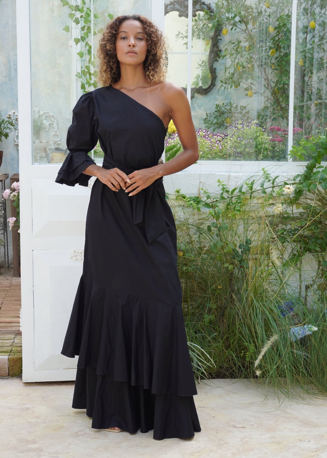 One-Shoulder Maxi Dress with Ruffled Tiers One-Shoulder Maxi Dress with Ruffled Tiers — Classy Maxi Dresses Outfit