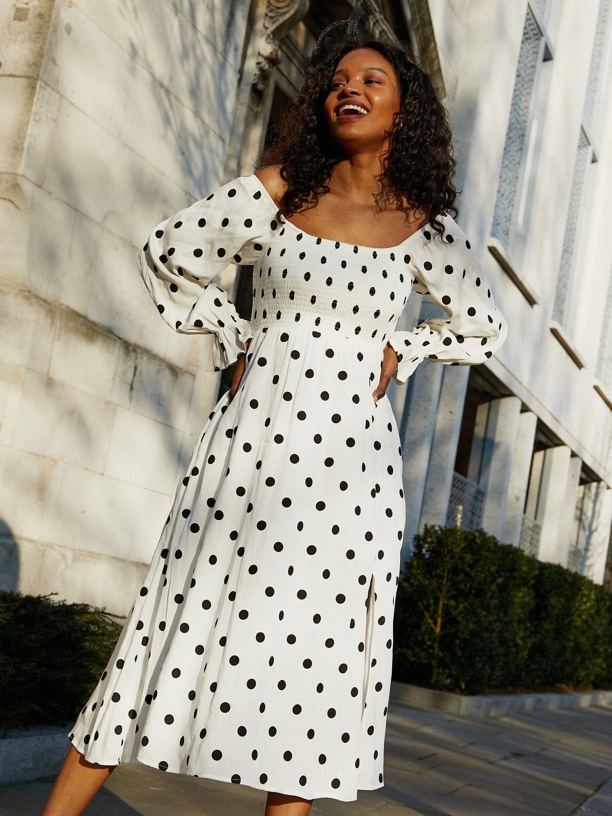 Polka Dot Off-Shoulder Maxi Dress Polka Dot Off-Shoulder Maxi Dress — Classy Maxi Dresses Outfit