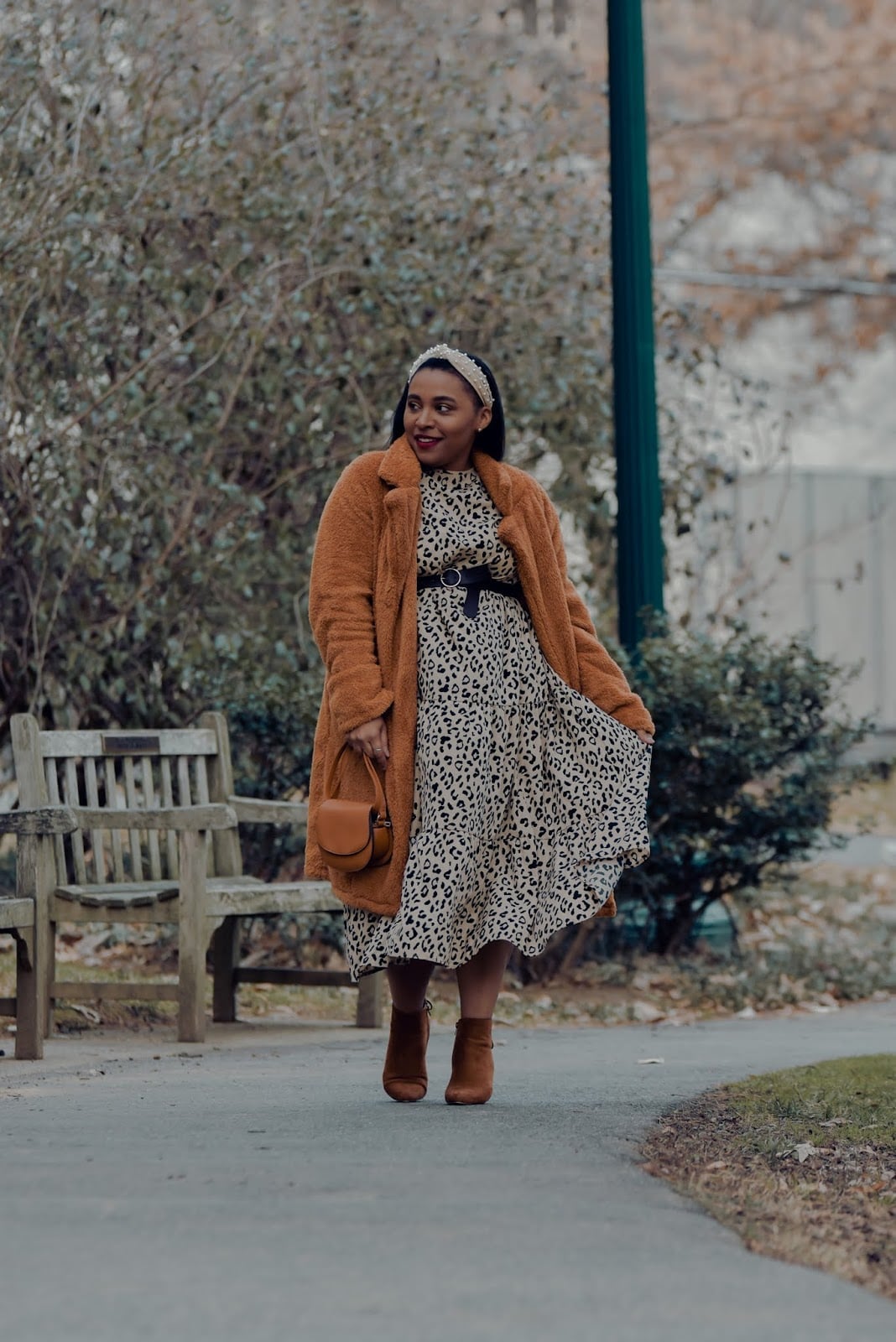 Leopard Print Maxi Dress with Teddy Coat Leopard Print Maxi Dress with Teddy Coat — Classy Maxi Dresses Outfit