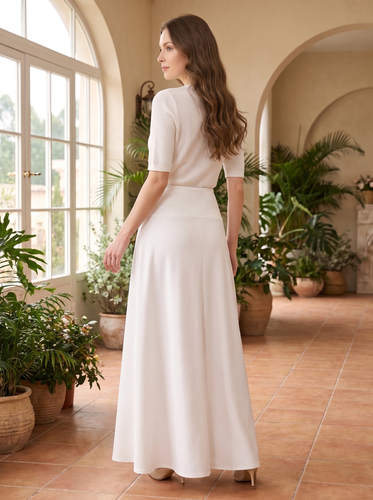 Knit Top With High Waisted A-line Maxi Skirt — Classy Maxi Skirt Outfits