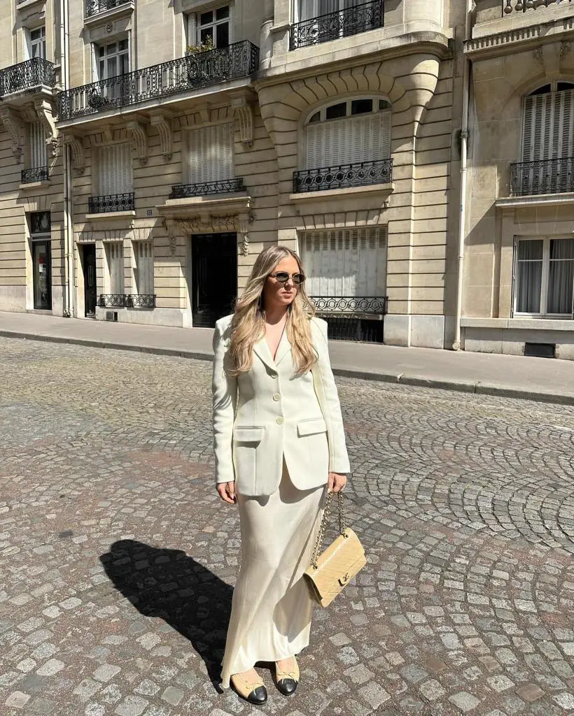 Tailored Blazer With Silk Maxi Skirt — Classy Maxi Skirt Outfits