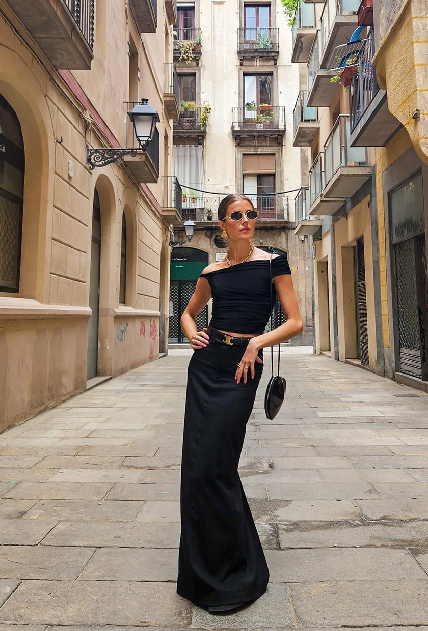 Off Shoulder Top With Column Maxi Skirt — Classy Maxi Skirt Outfits