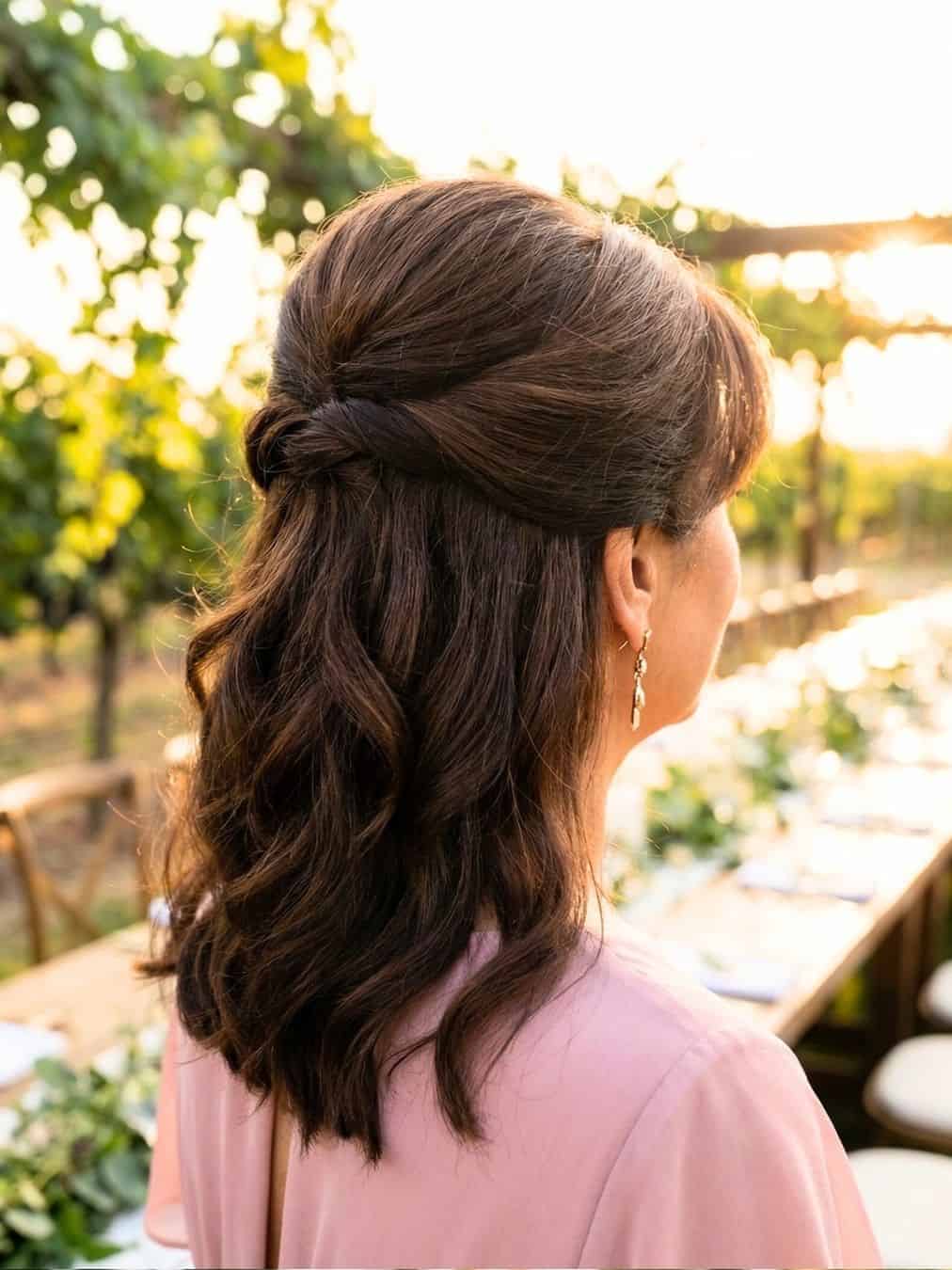 Dark Brown Mid-Length Half-Up Twist Dark Brown Mid-Length Half-Up Twist — Classy Medium Length Hair