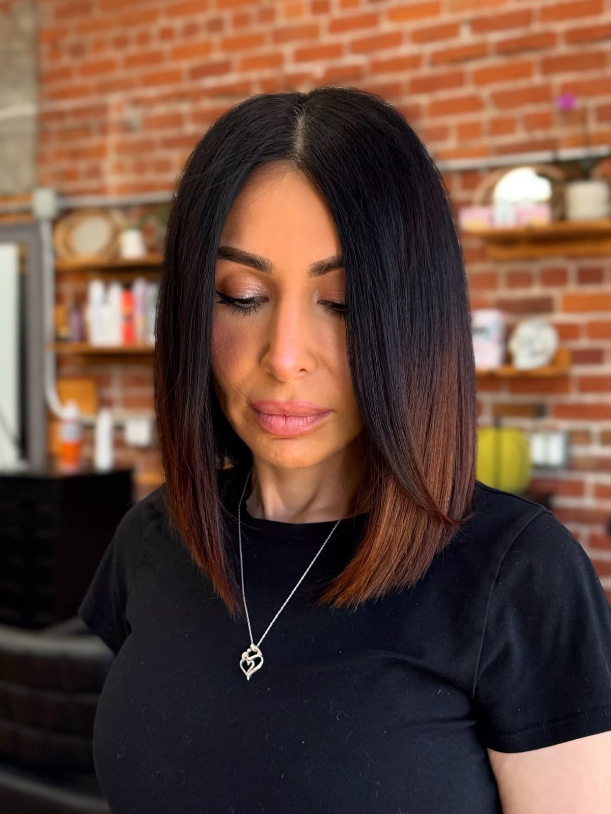 Sleek Dark Brown Blunt Bob Sleek Dark Brown Blunt Bob — Classy Medium Length Hair
