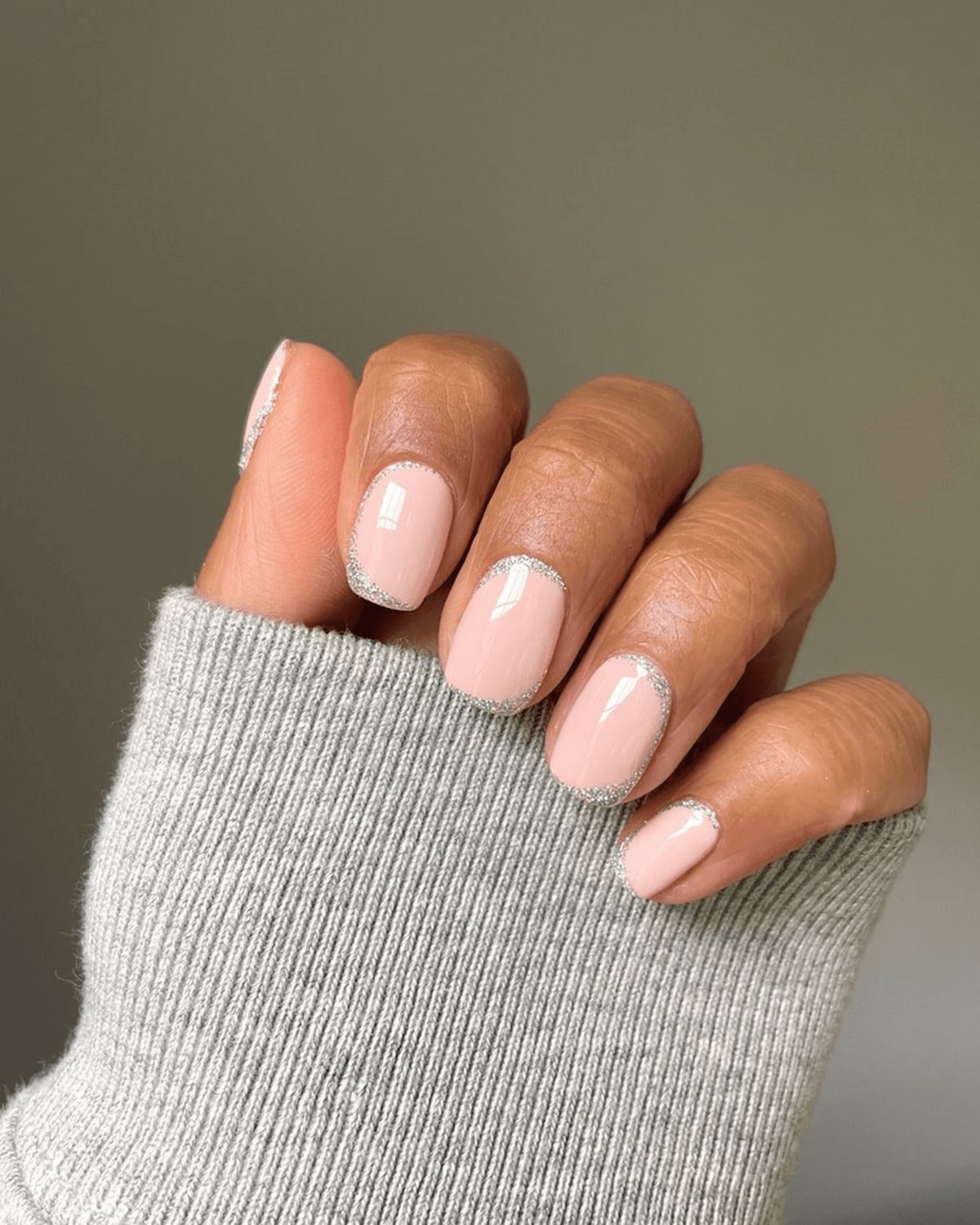 Pale Pink Glitter French Medium Square Nails — Classy Medium Square Nails