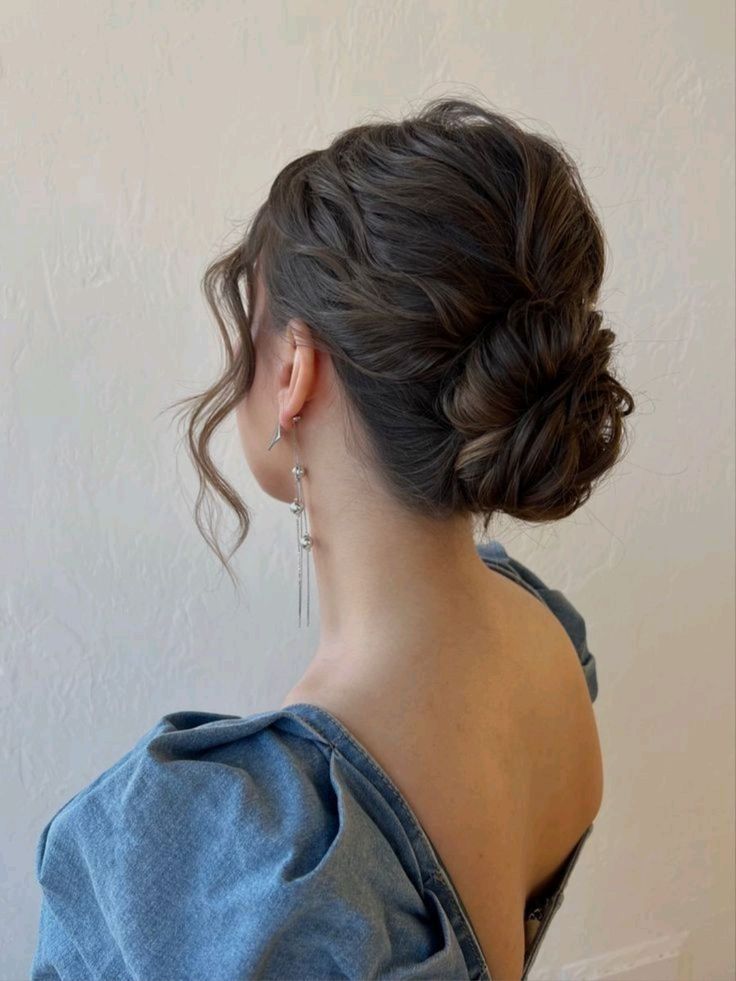 Soft Dark Brown Textured Messy Bun, Wavy — Classy Messy Bun Outfit
