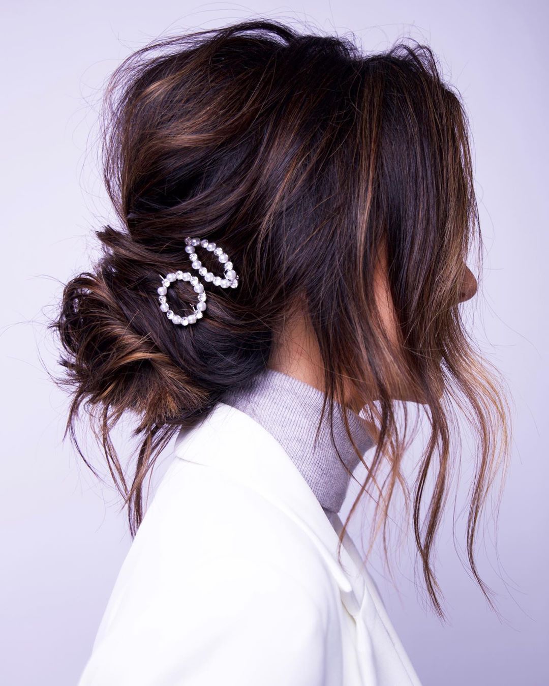 Side Messy Bun With Wispy Bangs — Classy Messy Bun Outfit