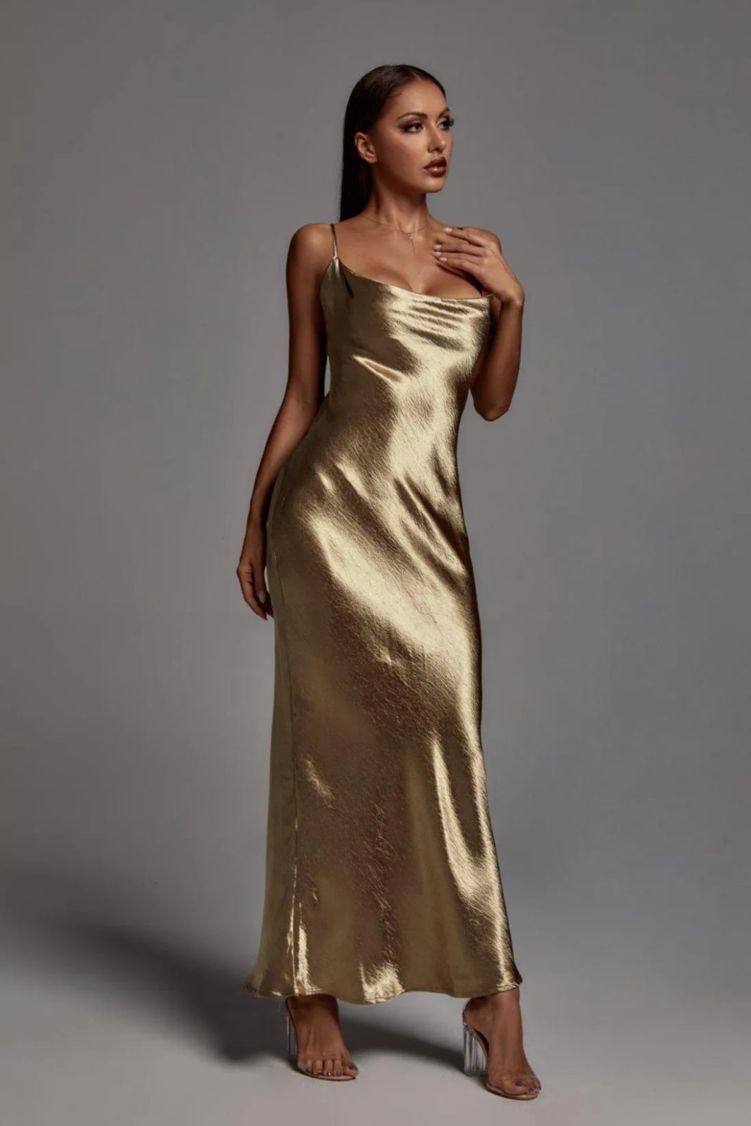 Gold Liquid Metal Slip Dress Gold Liquid Metal Slip Dress — Classy Metallic Outfits