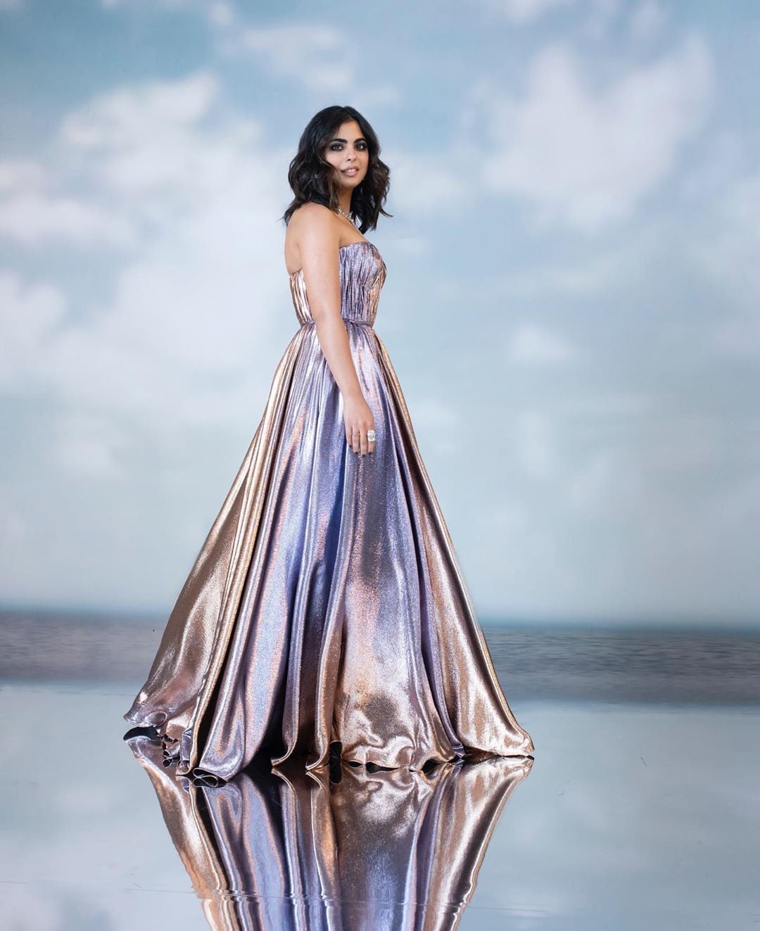 Rose Gold And Lavender Iridescent Strapless Gown Rose Gold And Lavender Iridescent Strapless Gown — Classy Metallic Outfits