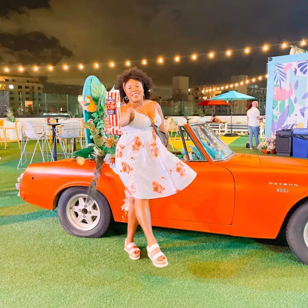 White Floral Print Slip Dress With Orange Flowers White Floral Print Slip Dress With Orange Flowers — Classy Miami Outfits