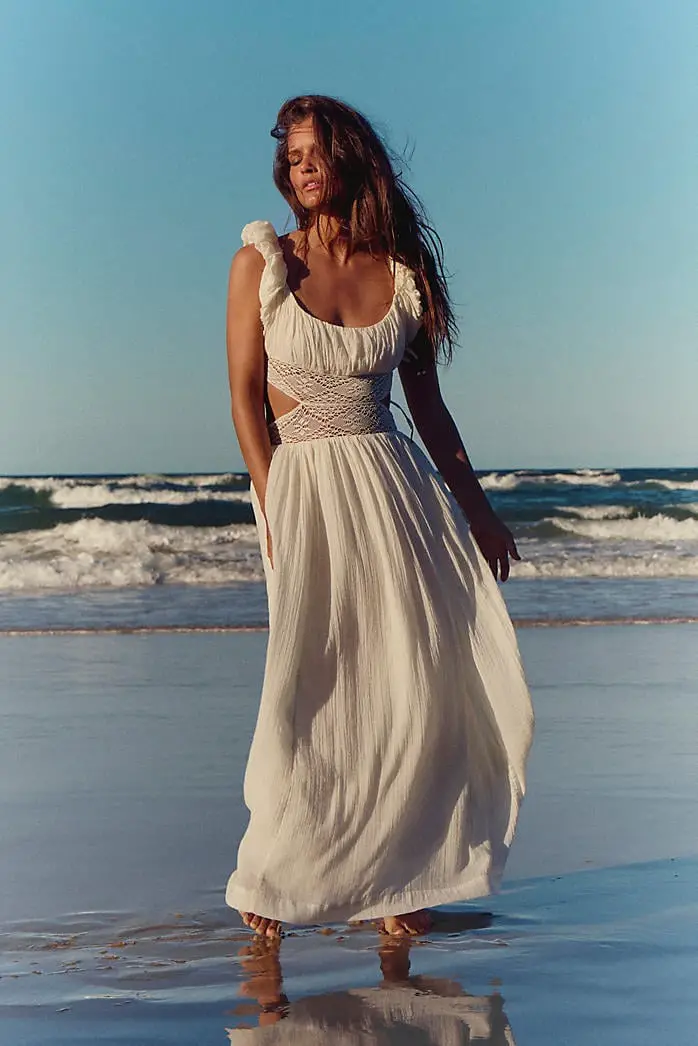 White Gauze Maxi Dress With Crochet Waist Detail White Gauze Maxi Dress With Crochet Waist Detail — Classy Miami Outfits