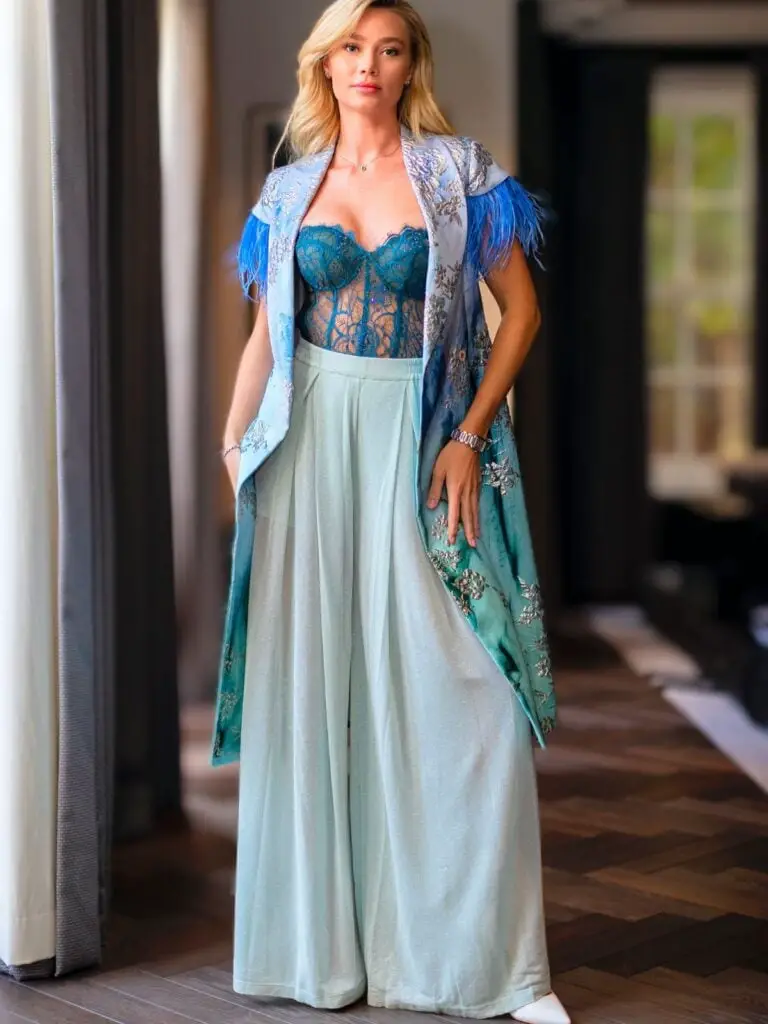 Teal Lace Bodysuit With Feather Trim Kimono Teal Lace Bodysuit With Feather Trim Kimono — Classy Miami Outfits