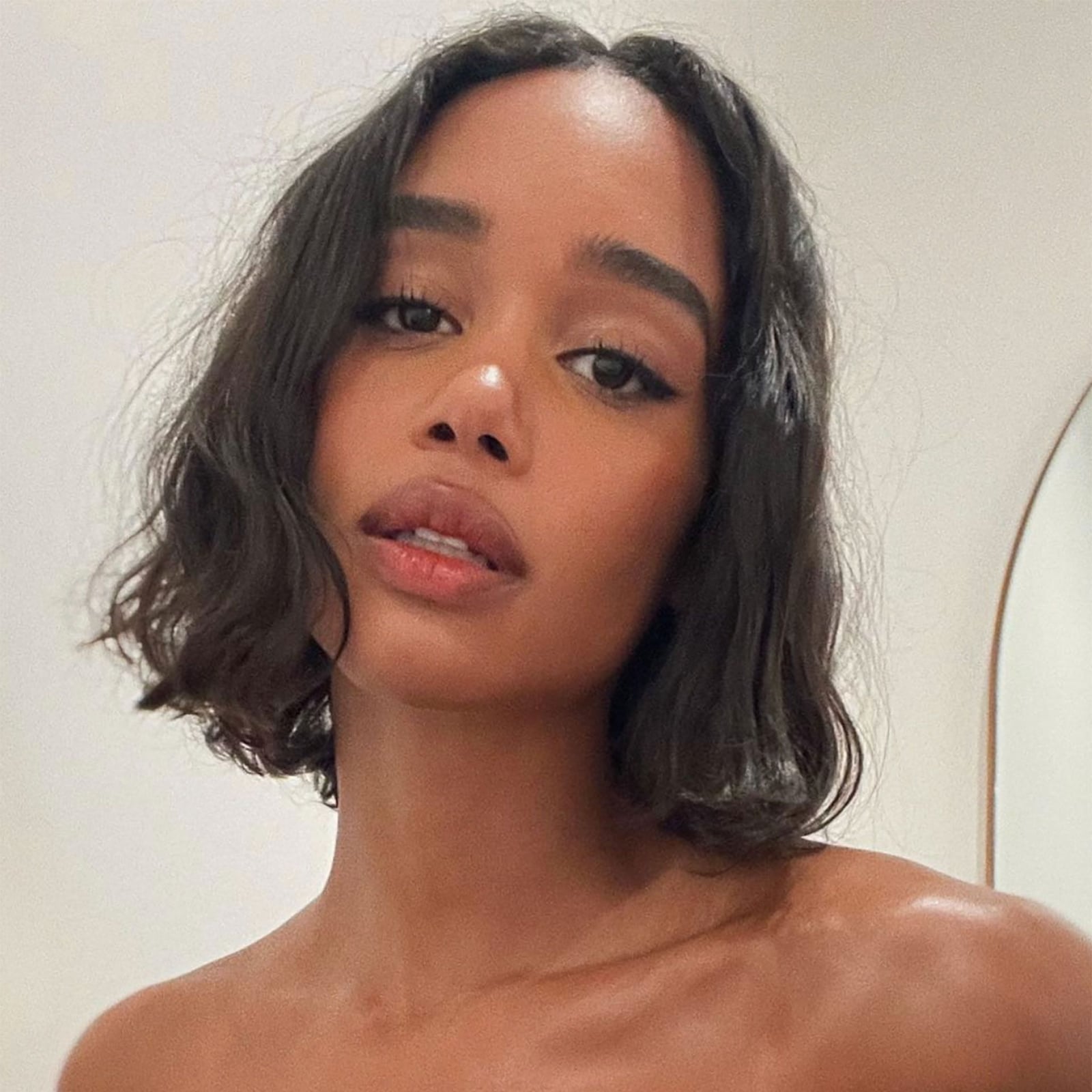Effortless Air Dried Dark Brown Bob Effortless Air Dried Dark Brown Bob — Classy Middle Part Bob