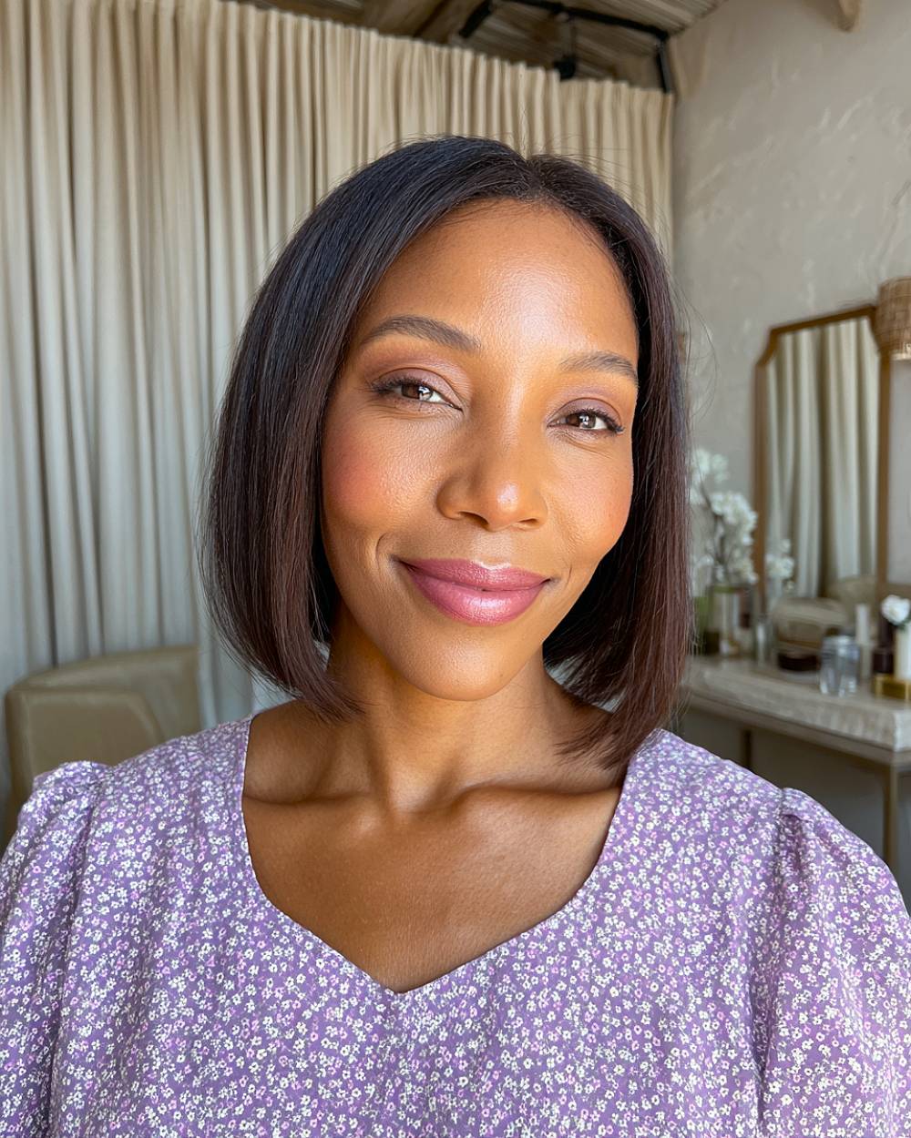 Fine Dark Brown Sleek Bob Fine Dark Brown Sleek Bob — Classy Middle Part Bob