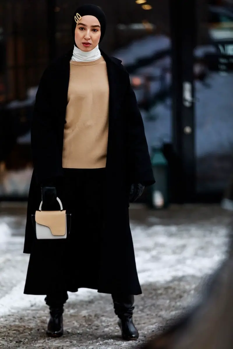 Black Wool Coat Over Knit Sweater and Midi Skirt Black Wool Coat Over Knit Sweater and Midi Skirt — Classy Modest Outfits
