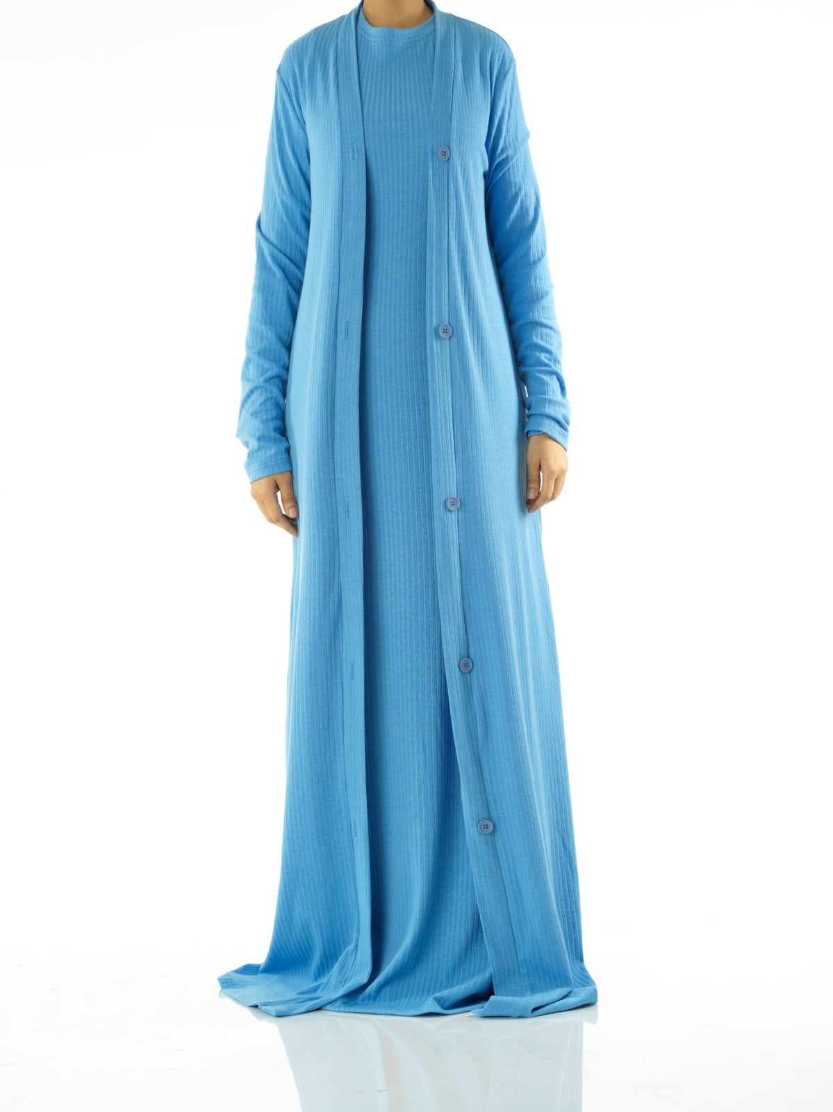 Bright Blue Ribbed Matching Set Bright Blue Ribbed Matching Set — Classy Modest Outfits