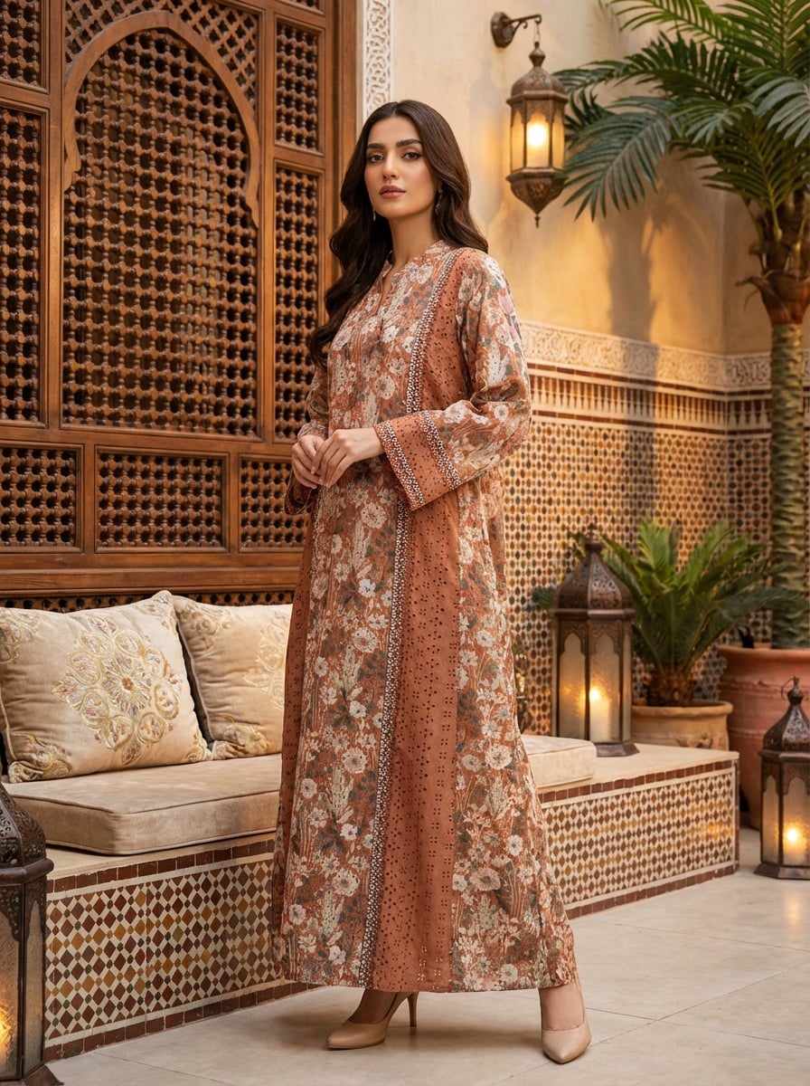 Brown Floral Print Maxi Dress With Nude Heels Brown Floral Print Maxi Dress With Nude Heels — Classy Modest Outfits