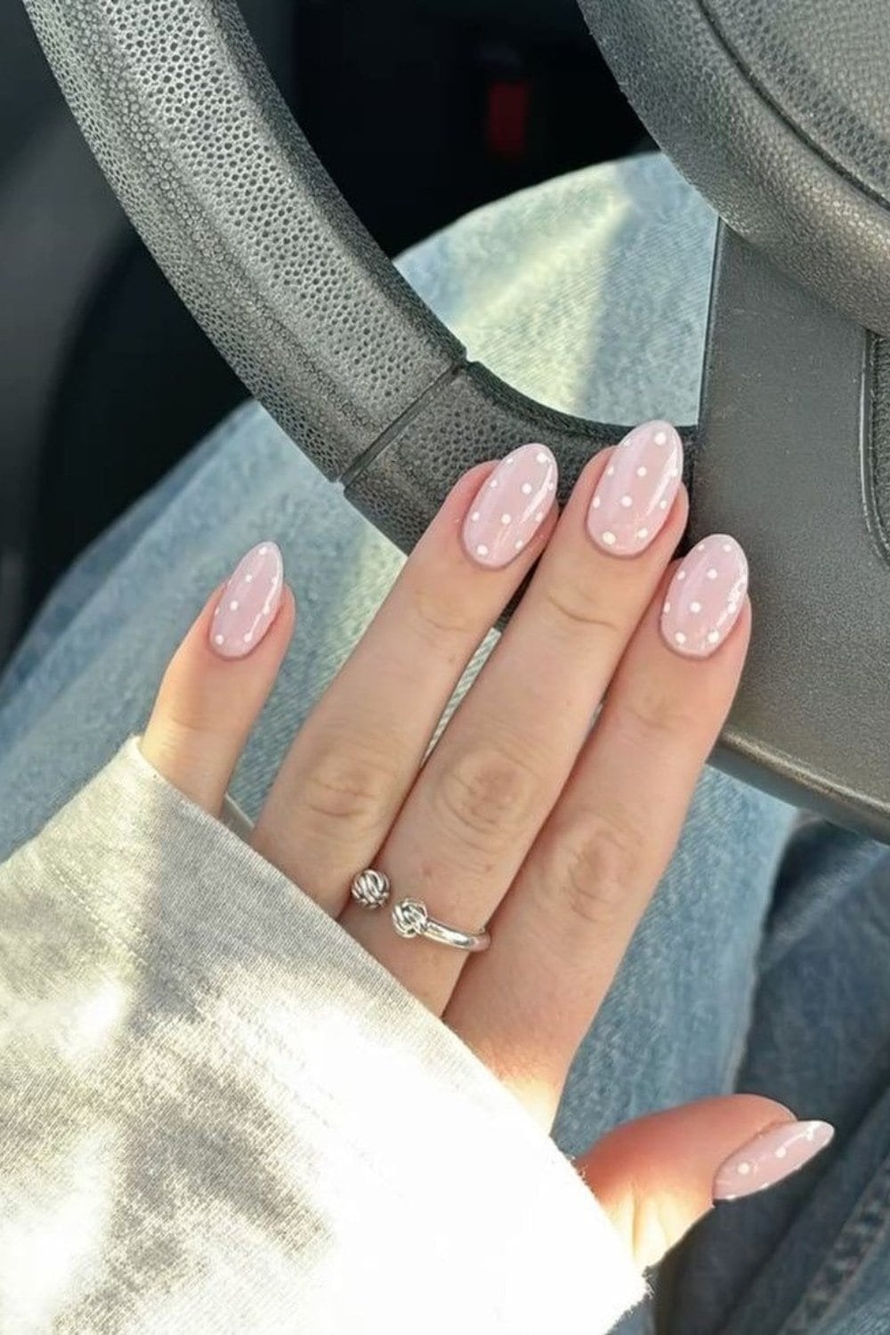 Nude Pearl Glitter French Medium Almond Nails — Classy Mom Nails