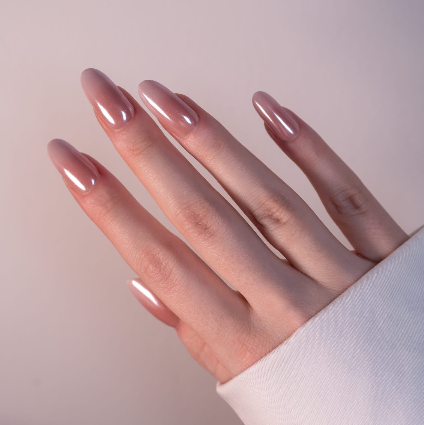 Muted Rose-Pink Milky Glossy Medium Almond Nails — Classy Mom Nails