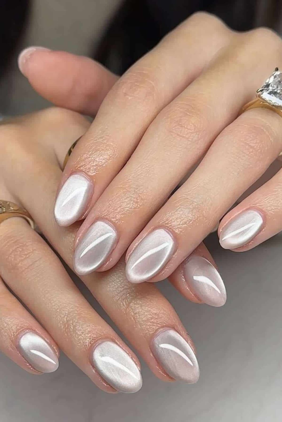 Nude Satin Lace Pattern Medium Oval Nails — Classy Mom Nails