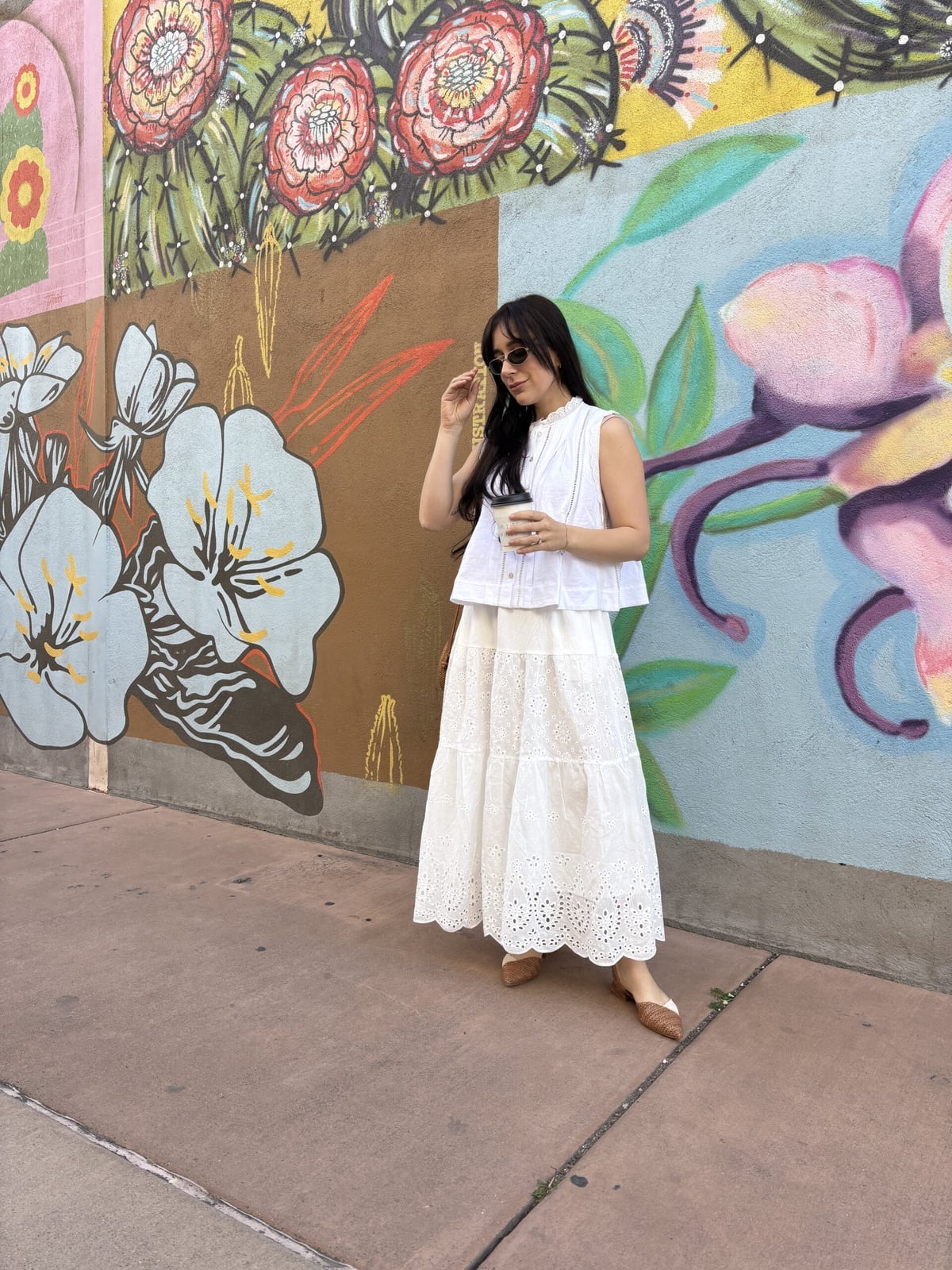 A Tiered White Eyelet Maxi Skirt Creates a Bohemian Vibe — Classy Mom Outfits