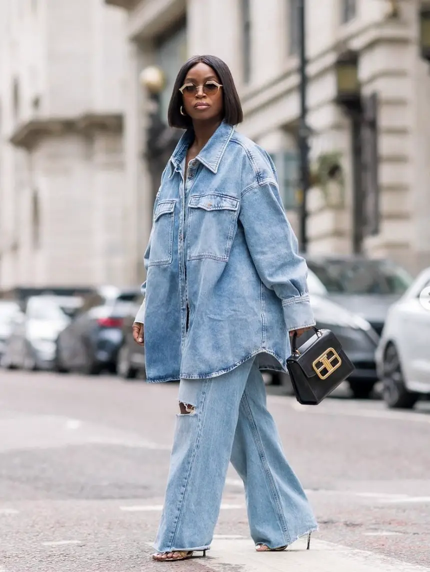 Light Blue Oversized Denim Shirt with Matching Jeans — Classy Mujer Outfits
