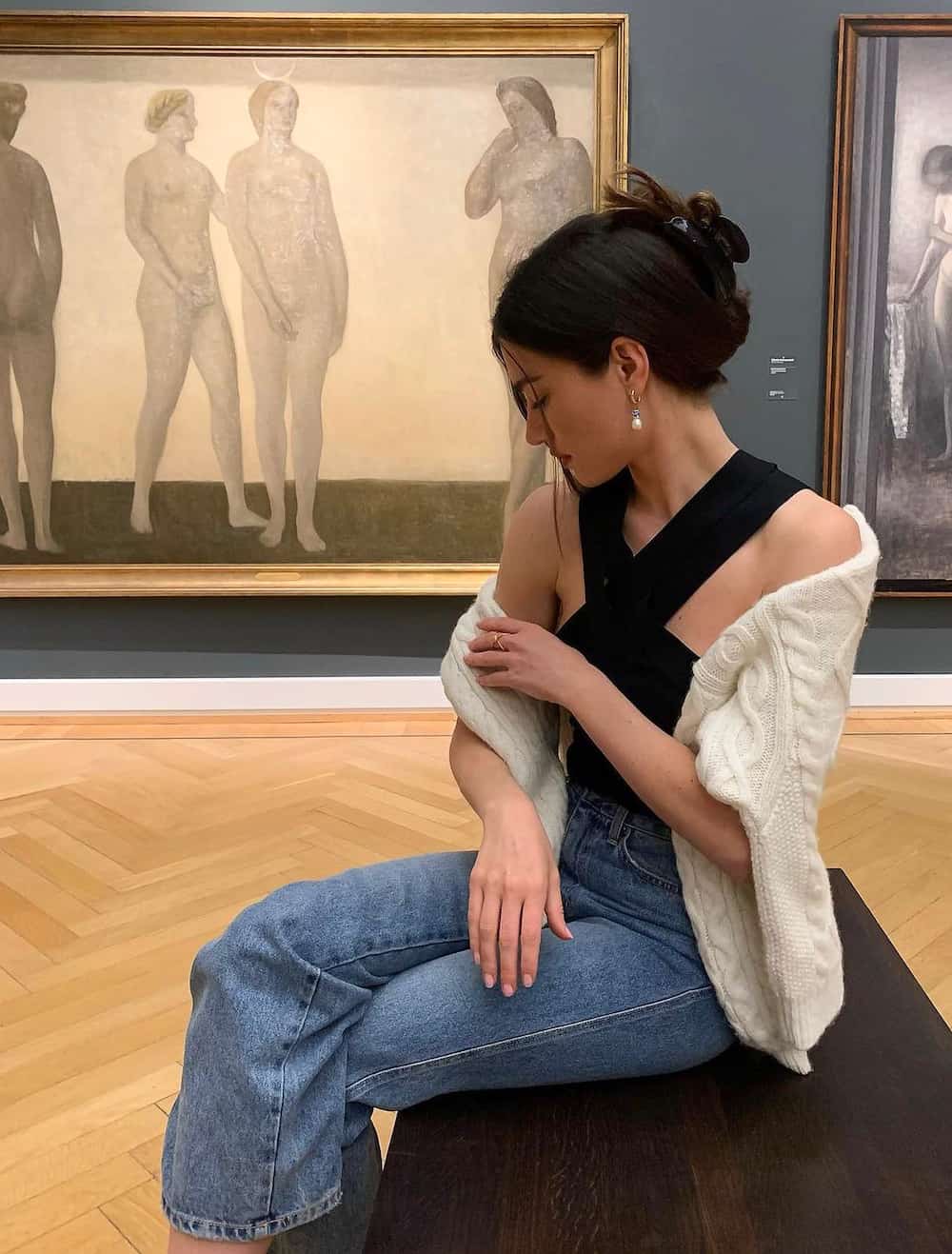 A Knit Top With Wide Leg Jeans And A Cardigan — Classy Museum Outfits