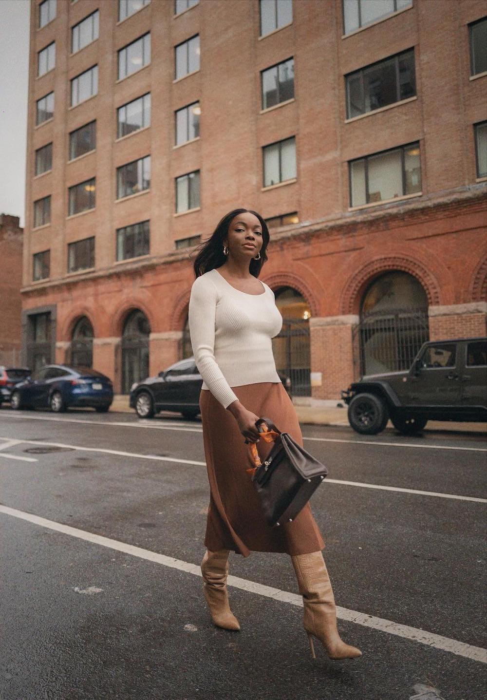 A Ribbed Knit Top With An A Line Skirt — Classy Museum Outfits