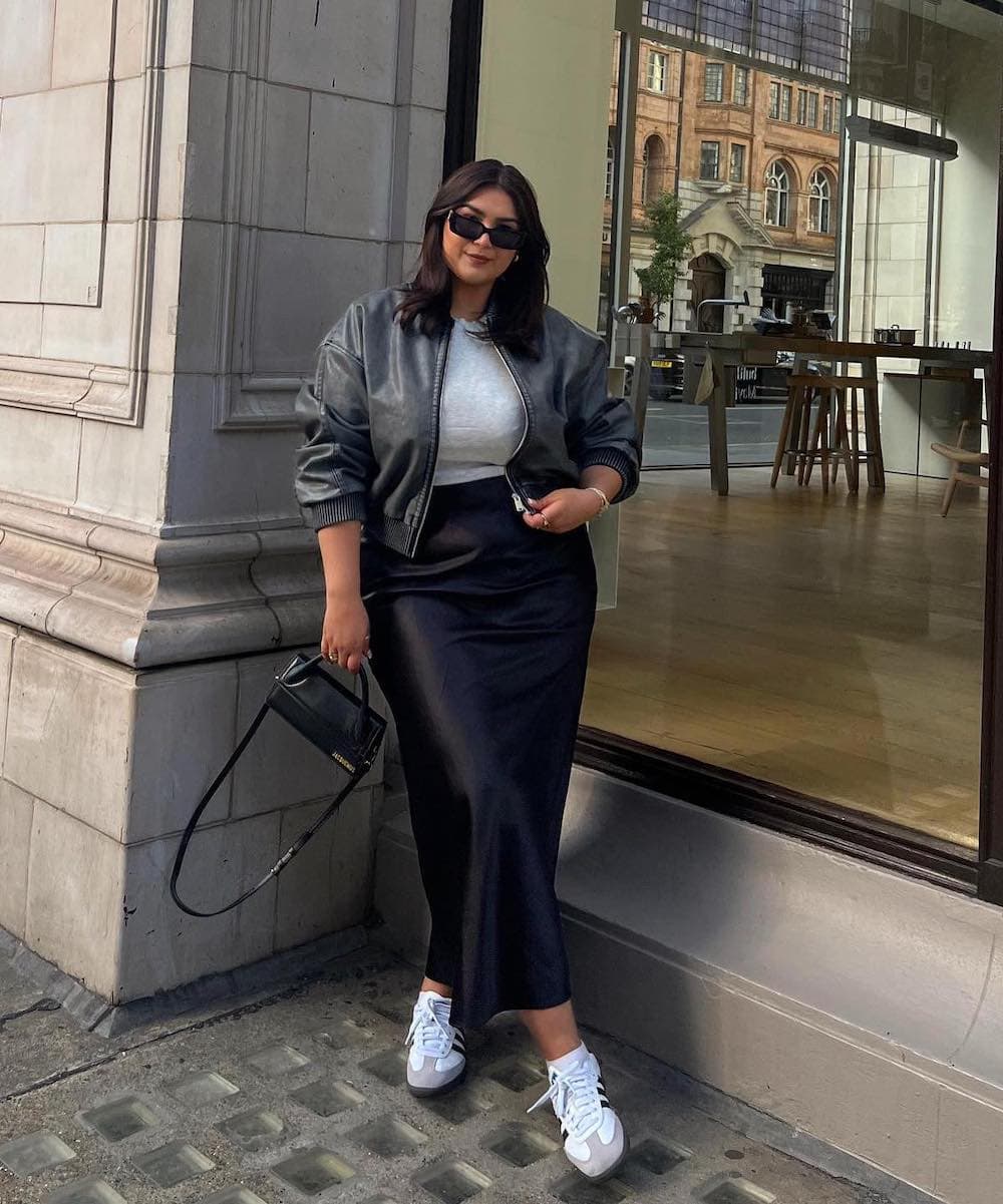 A Bomber Jacket Over A Midi Skirt — Classy Museum Outfits