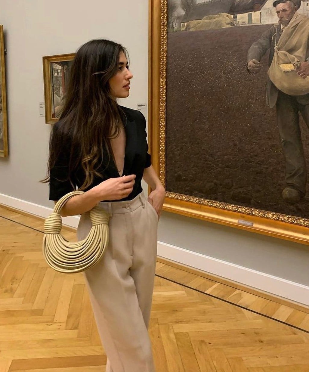 A Black Blazer With Relaxed Fit Trousers, Close-Up Take — Classy Museum Outfits