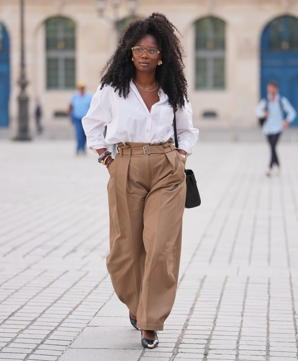 A White Shirt Tucked Into Belted Trousers — Classy Museum Outfits