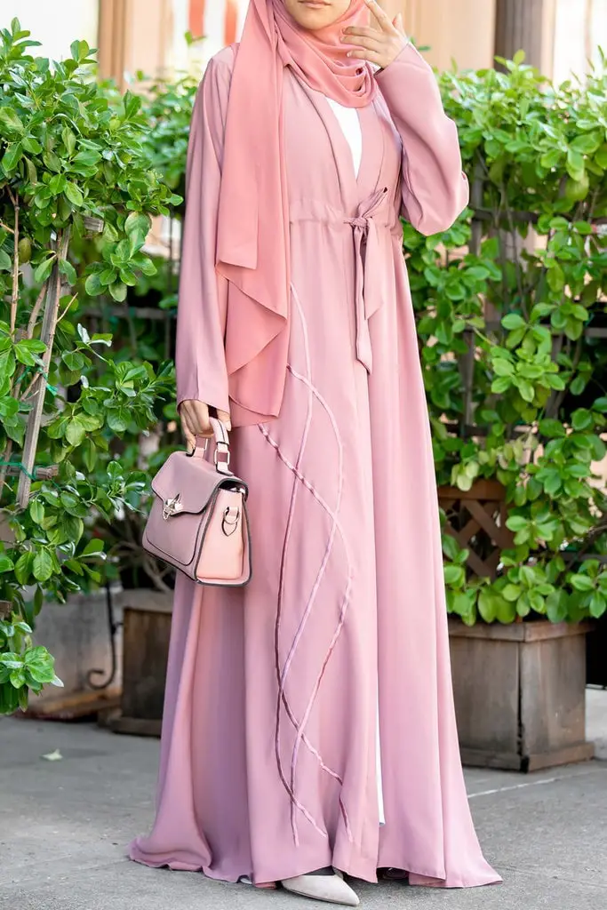 Pink Abaya with Decorative Trim for Everyday Flair Pink Abaya with Decorative Trim for Everyday Flair — Classy Muslim Outfits