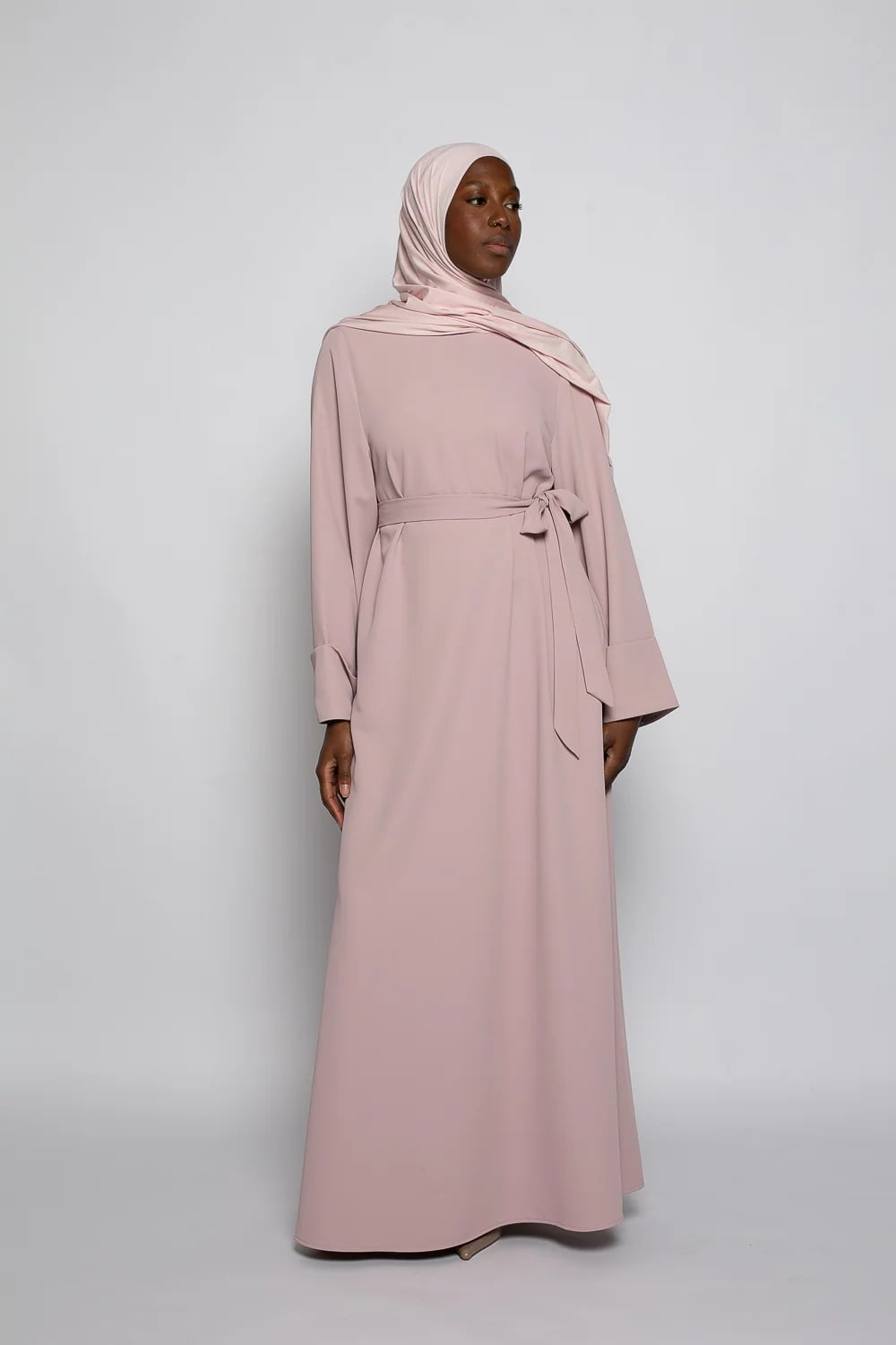 Belted Light Pink Abaya for a Defined Silhouette Belted Light Pink Abaya for a Defined Silhouette — Classy Muslim Outfits
