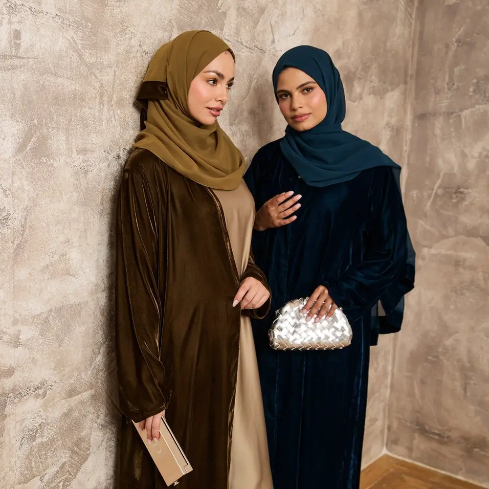 Olive Green Velvet Abaya for Luxurious Evening Wear Classy Muslim Outfits