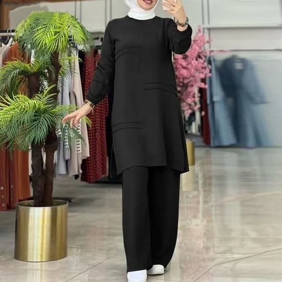 Black Tunic and Pants Set for Effortless Casual Wear Classy Muslim Outfits