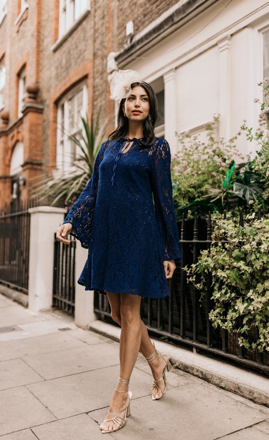 Navy Lace Mini Dress with Bell Sleeves — Classy Navy Outfits
