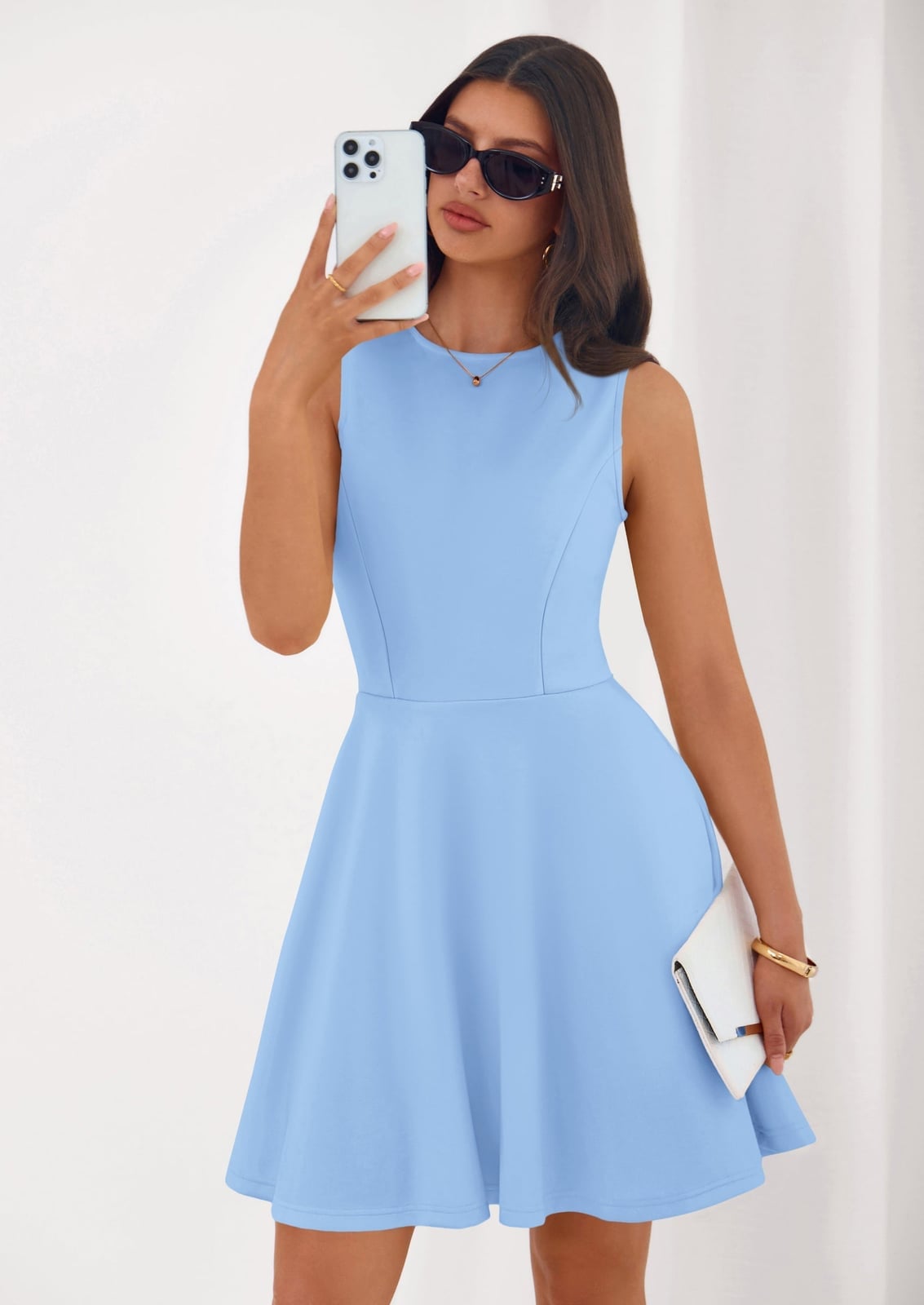 Light Blue Sleeveless A-Line Dress Light Blue Sleeveless A-Line Dress — Classy Necklines Dress
