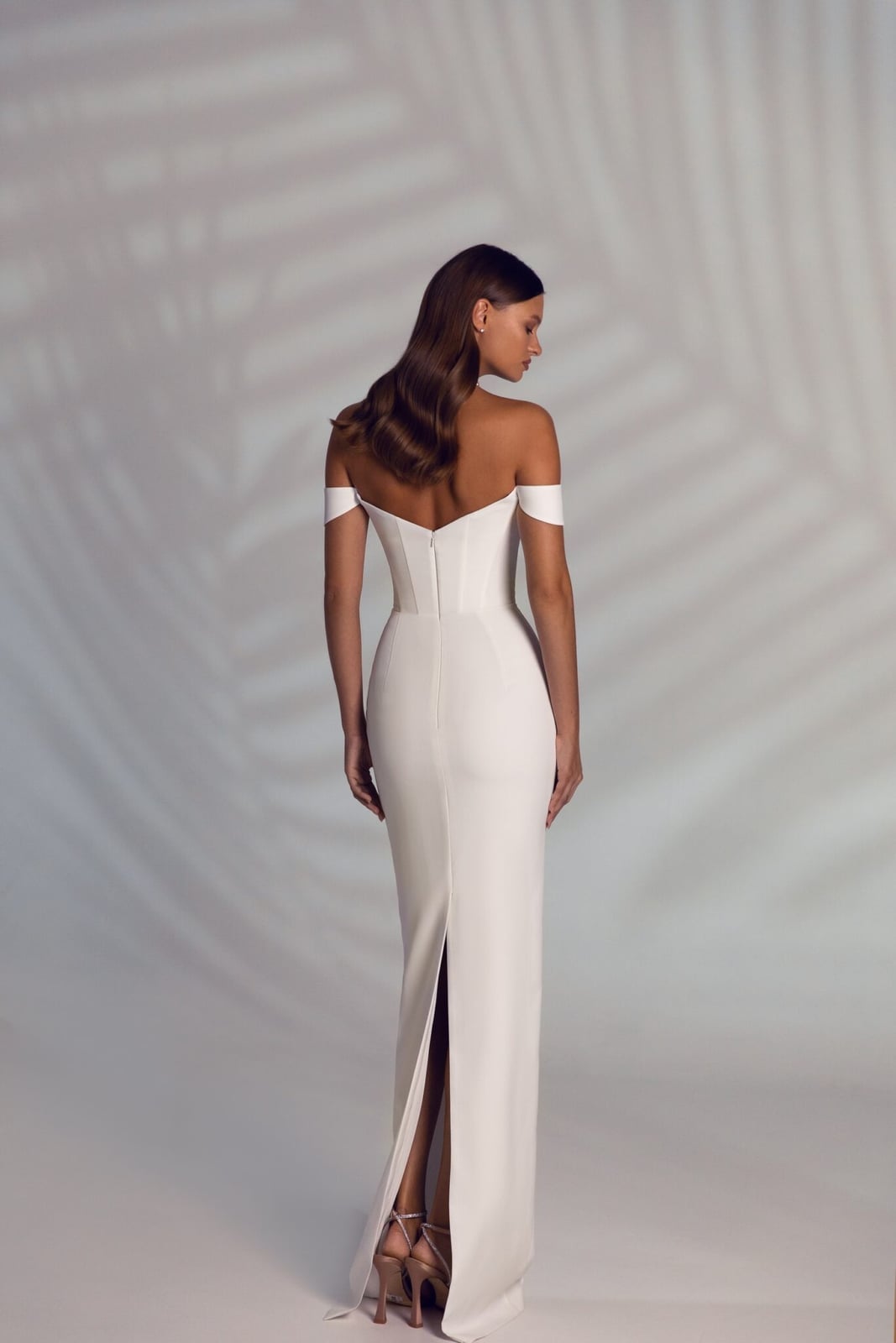Ivory Off-Shoulder Wedding Dress with Slit Ivory Off-Shoulder Wedding Dress with Slit — Classy Necklines Dress