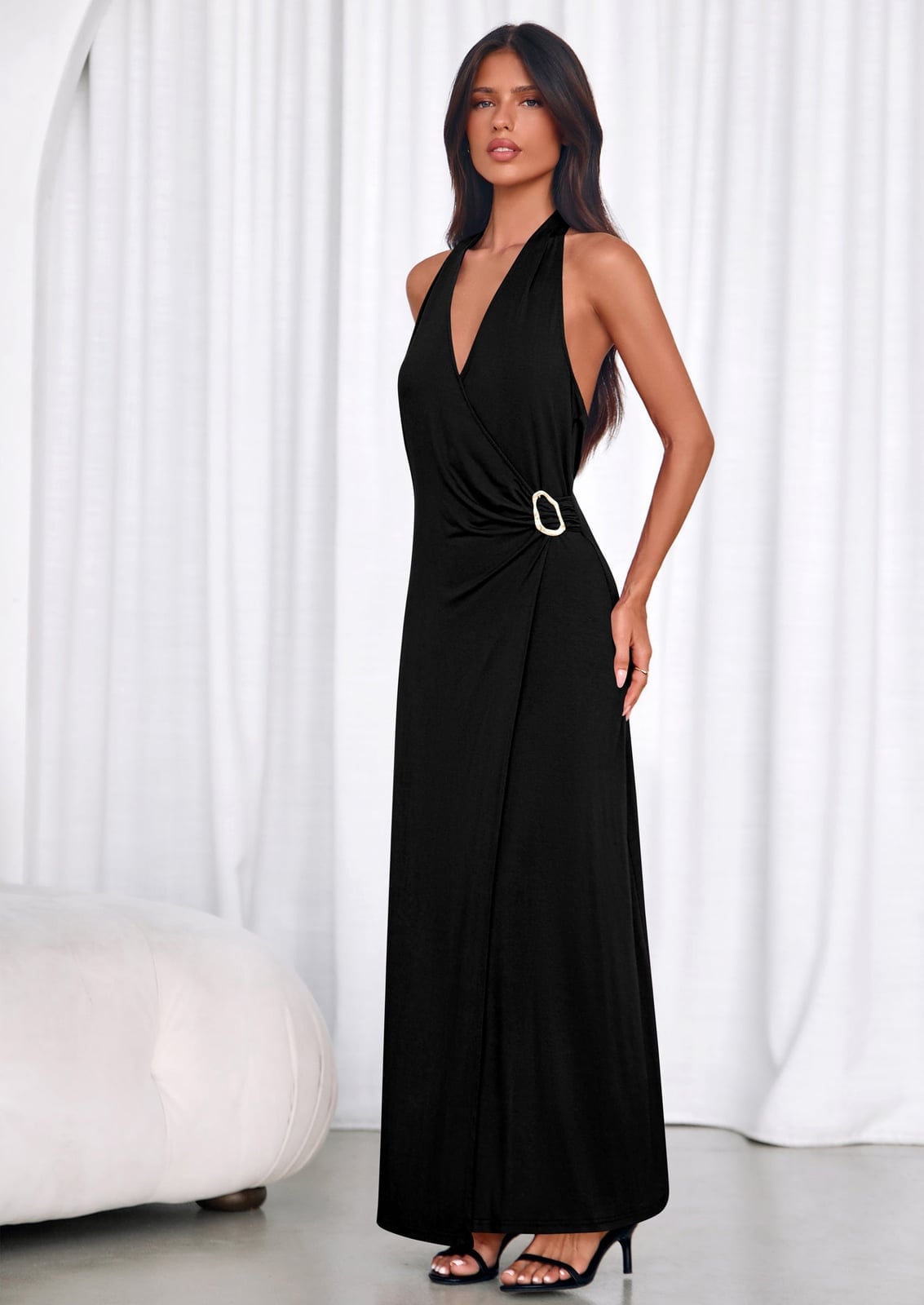 Black Jersey Halter Neck Wrap Dress Black Jersey Halter Neck Wrap Dress — Classy Necklines Dress