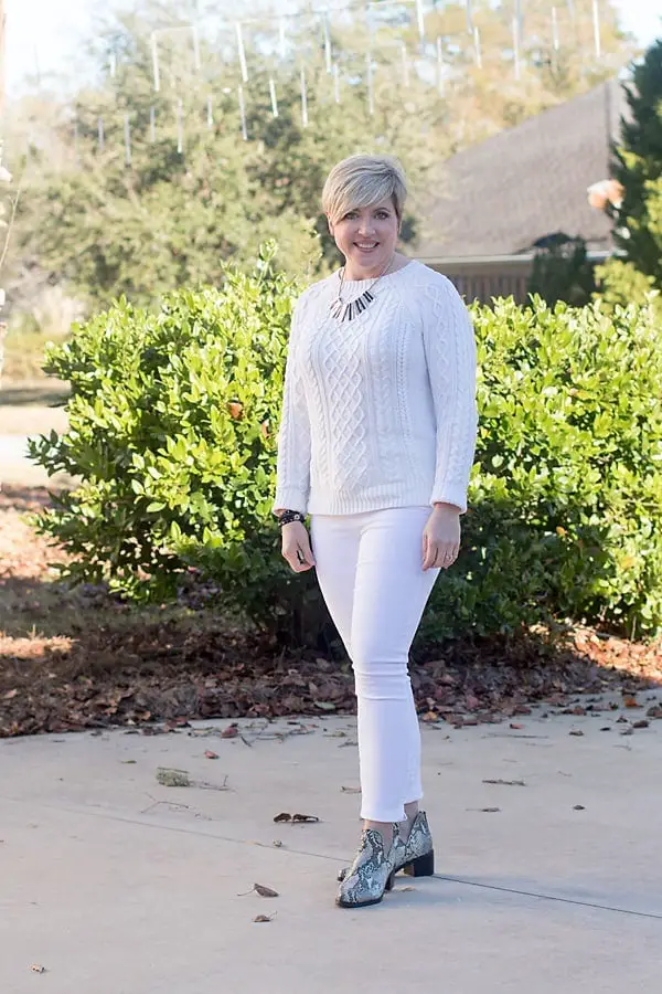 White Cable Knit Sweater with Slim Fit Jeans White Cable Knit Sweater with Slim Fit Jeans — Classy Neutral Outfits