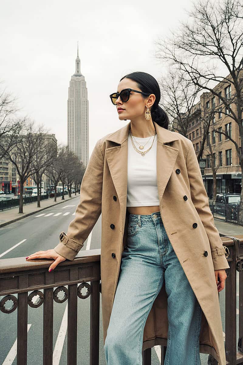 Classic Beige Trench Coat Outfit with Wide Leg Jeans Classic Beige Trench Coat Outfit with Wide Leg Jeans — Classy New York Outfits
