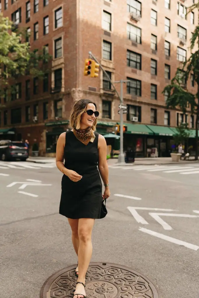 Black Sleeveless A-line Dress with Bandana Scarf Black Sleeveless A-line Dress with Bandana Scarf — Classy New York Outfits