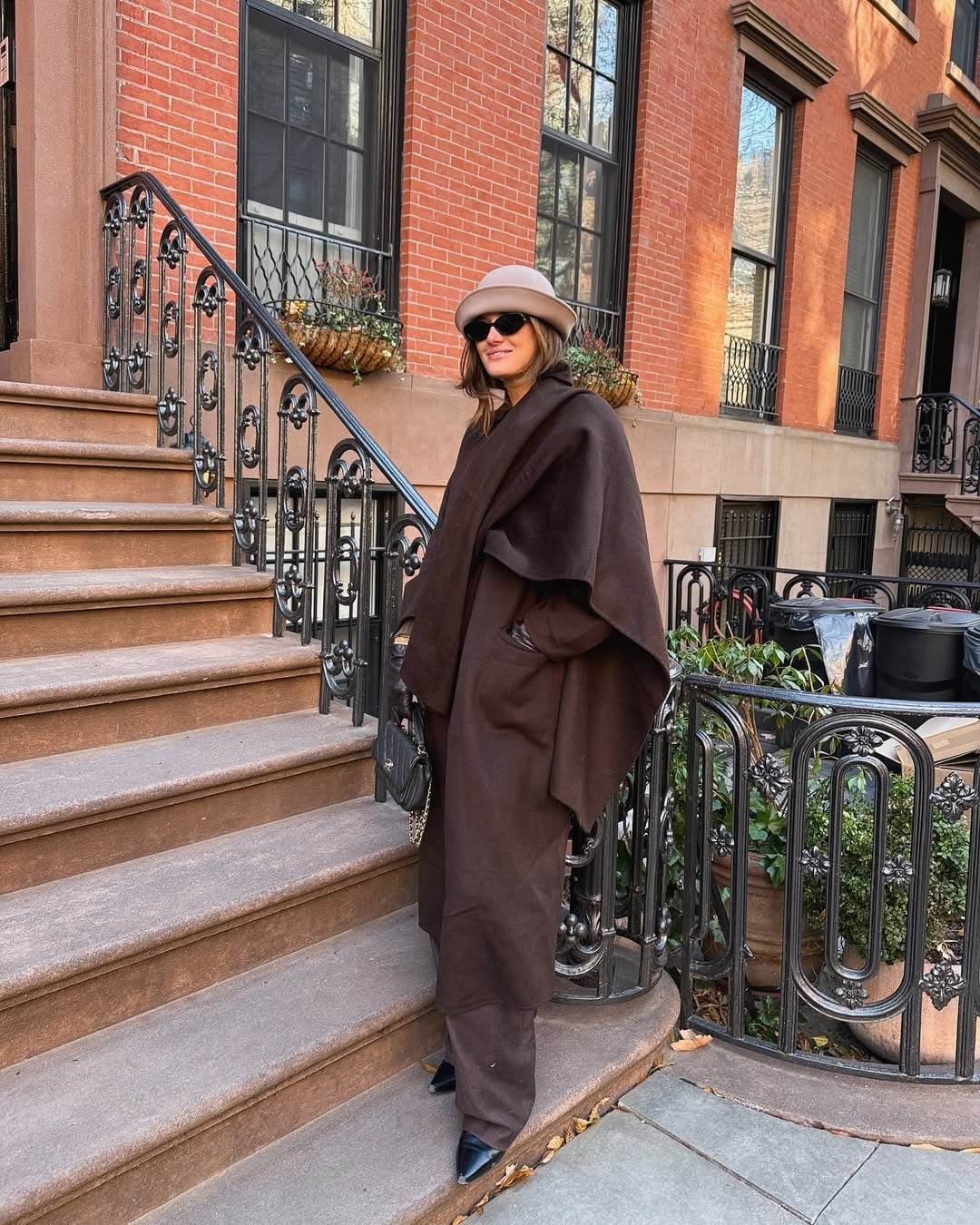 Monochromatic Brown Jumpsuit with Wrap Coat Monochromatic Brown Jumpsuit with Wrap Coat — Classy New York Outfits