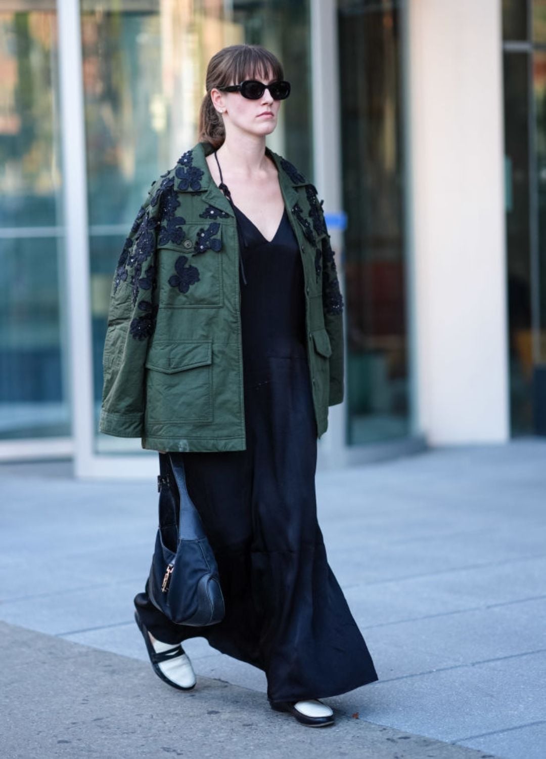 Embellished Military Jacket Over Slip Dress, Close-Up Take Embellished Military Jacket Over Slip Dress, Close-Up Take — Classy New York Outfits
